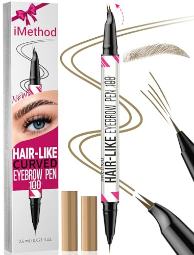 iMethod Curved Microblading Augenbrauenstift - Eyebrow Pencil 2-in-1 Dual-Ended Augenbrauenstift, Eyebrow Pen with Curved Tip & Präziser Pinselspitze Erzeugt Natürliche Augenbrauen, Light Brown