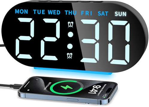 Ayybboo Digital Alarm Clocks Bedside,Digital Clock with 7,09 Large LED Display for Bedrooms,3 Level Brightness,Night Light,Snooze,USB Port,Backup Battery,Desk Clock for Kids Adults Elderly (Blue)