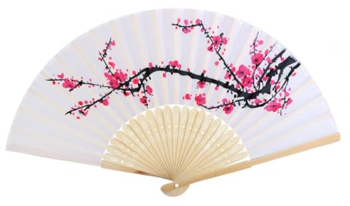 VICASKY Chinesischer Handfächer mit Kirschblüten Stoff Aufdruck- Kreativer Faltbarer Fächer Für Japanische Deko - für Faltbarer Handfächer, Hochzeitsgeschenke, Hochzeitsgeschenke, Tanzrequisiten
