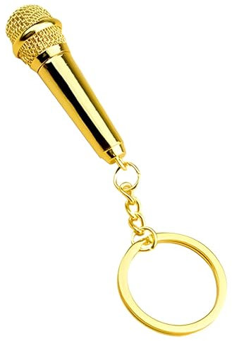 WOO LANDO Portachiavi con microfono in metallo con lista degli indirizzi – testa svitabile – anello portachiavi argento accessori regalo per musicisti, DJ e appassionati di musica, gold, Casual