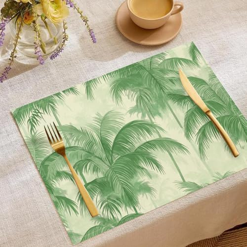 Green Table Place Mats Set of 8, Heat Resistant Washable No-Slip Placemats for Table and Worktop, Green Palm Trees Dense Foliage Dinning Mat,Party Festival Placemats, 30 * 45cm