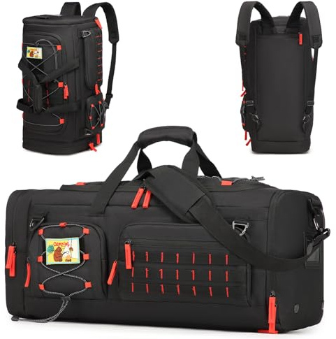 Sac de sport avec fonction sac à dos pour homme et femme 3 en 1 50 l - Grand sac de voyage tactique avec chaussures - Imperméable - Pour natation, alpinisme, voyage, weekend - Noir