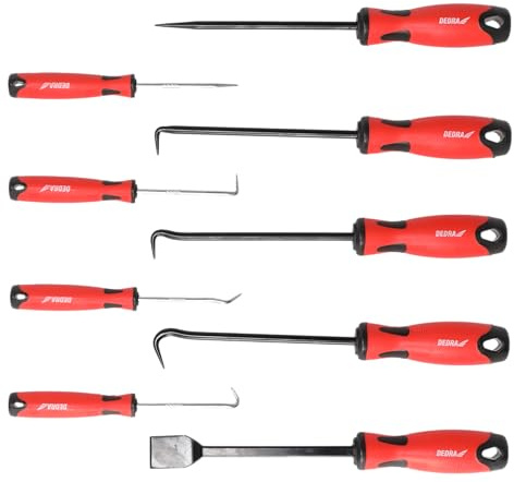 Haken mit Griff DEDRA, 9-teiliges Set, Vielseitigkeit, mit ergonomische Griffe aus hochwertigem Material, 40Cr-Stahl, inklusive Schaber und Vorstecher, 45° und 90° Haken sowie einen Schaber