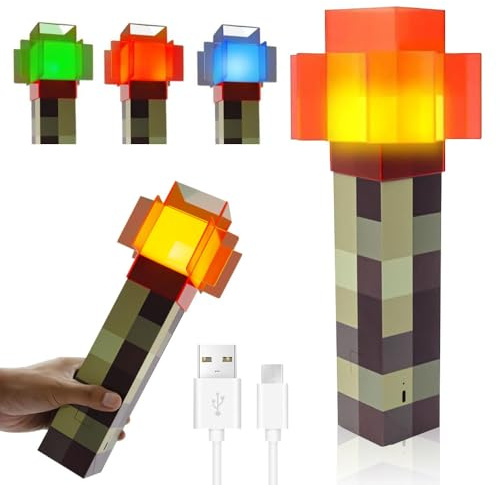 Lotvic Wall Fackel Nachtlicht 31cm, Craft Fackel Lampe mit 8 Farbe | Lampe Fackels Leuchtende Wandlampe Nachtlampe mit Timing, Ton und Licht Flamme Nachahmen, USB Wiederaufladbar