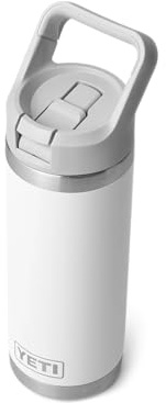 YETI Rambler C - Botella de acero inoxidable aislada al vacío con tapa de popote a prueba de fugas, color blanco, 18 onzas líquidas