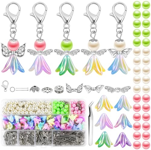 Nadisean 80 STK Schutzengel Anhänger Set, Perlenengel Basteln mit Pinzette | Schutzengel Schlüsselanhänger, Engel Charme Perlenengel Anhänger, Engel Selber Machen für DIY Charms Hochzeit Taufe (Bunt)