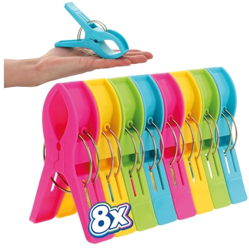 Robin Goods® 8x mollette asciugamano XXL per lettino, sedia mare e balcone – grandi clip fermatelo per giardino e campeggio – beach towel clips per asciugamani e coperte (08x colorato)