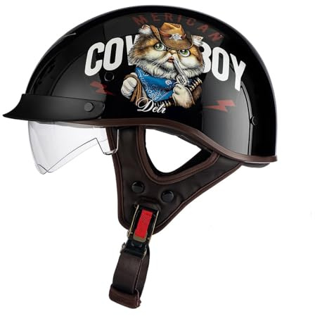 Casco Mezzo Retrò Moto Certificazione ECEDOT Caschi Jet E Demi-Jet Vintage Elmetto Scodella Con Visiera Aperto Casco Scooter Per Adulti Caschi Cromwell Fodera Removibile J,XL:61-62CM