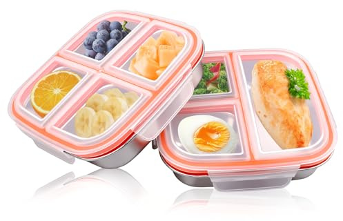 XIANJIA 2 Stück Snackbox mit Fächern Edelstahl, 600 ML Snackdose mit Deckel