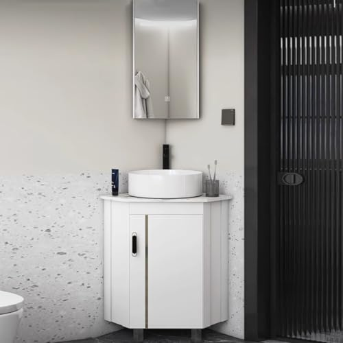 TAXXII Mobiletto da Bagno con lavabo Integrato, mobiletto angolare con Specchio a LED, postazione lavamani sospesa per Piccoli spazi, lavabo per Bagno, Cucina, Soggiorno (43 cm/16,9 polli