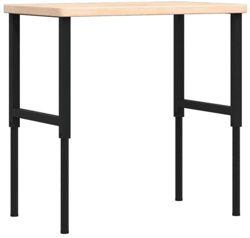 Banco da lavoro in legno massiccio di rovere, 100 x 60 x (73-99,5), rettangolare, regolabile in altezza, telaio in metallo, tavolo da lavoro, officina, garage, fai da te, sala hobby