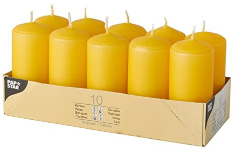 10 Stumpenkerzen Ø 40 mm · 90 mm goldgelb