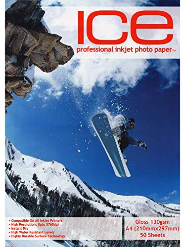 ICE A4 130 gsm GLOSS GLOSSY INKJET PHOTO PAPER - 50 SHEETS