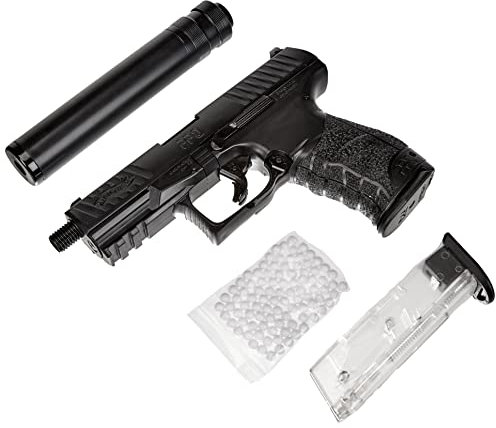 Walther Airsoft Pistole PPQ Navy Kit, Federdruck Waffe mit < 0,5 Joule, inkl. Schalldämpfer-Attrappe 100 x 6 mm BB Soft-Air Kugeln und zweitem Magazin