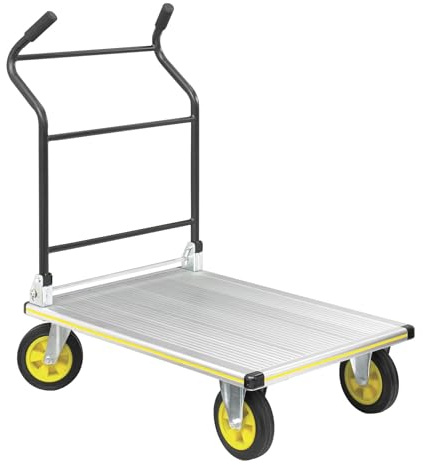 Pemberly Row Platform Truck, 1000 lb Capacity, Aluminum Platform with Steel Handle, Foldable Design, 24 x 39 in Platform, Solid Rubber Wheels, Compact Storage, Heavy-Duty Hand Truck for Warehouse Use