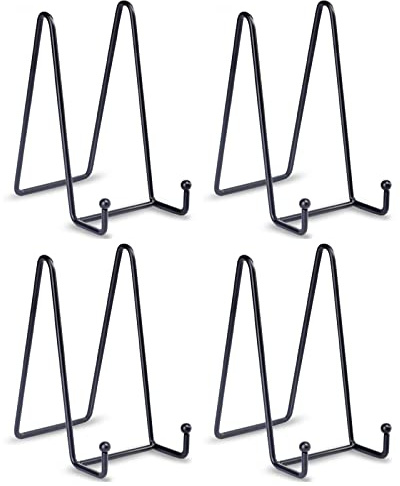 HCHLQLZ Lot de 4 Métal Noir chevalets Porte Assiette Présentoirs Décoratifs en pour Photo, Cadres pour Image, Assiettes décoratives, Tableaux et pièces d’Art-6x3