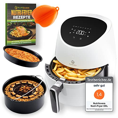 NUTRI-FRYER Heissluftfritteuse XXL DEUTSCHE MARKE Heißluft-Fritteuse XXL Set 2000W TESTSIEGER Airfryer 5L Groß | Pommes Fritteuse ohne Fett & Öl