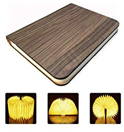 VORRINC LED Livre Lampes Pliante Rechargeable par USB, lumière LED magnétique en bois avec Batterie Lithium en Bois en Papier DuPont Veilleuse Lampe de chevet, Couleur Noyer (22x16x2.5cm)