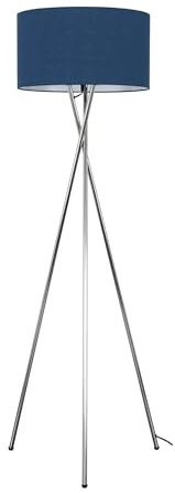 MiniSun | Modern Polished Chrome Metal Tripod Floor Lamp with a Navy Blue Cylinder Shade | Floor Lamps & Home Improvements Essential