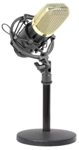 Vonyx CM400B micrófono de Condensador con Soporte de Mesa, shockmount, Filtro antipop, Cable Jack 3,5 mm, Ideal para Podcast, locución, Streaming y grabaciones de Estudio