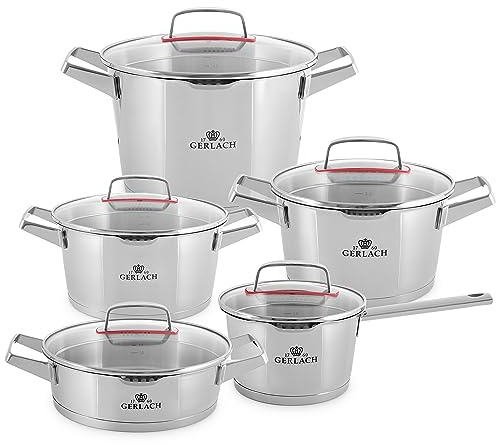 Gerlach Superior Topf-Set Edelstahl Kochtopf-Set Induktion Induktionstöpfe-Set Töpfe-Set Induktionsgeeignet Kochgeschirr 5 Stück, Silber