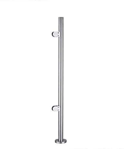 ROMYIX Stainless Steel Balustrade Posts with Glass Clamps and Rubbers,90cm End Post Glass Balustrade kit Railing Fence Pole Handrail Garden Fencing,fits 10-12mm Toughened Glass (End Post 900mm)