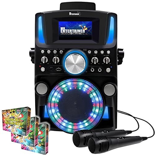 Groovebox Bluetooth CDG Karaoke Machine. Built in Screen & Disco Lights. Includes 600 Songs & 2 Microphones