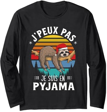 J'Peux Pas Je suis en Pyjama Noël Original Paresseux Humour Manche Longue, Unisexe pour Adultes, Noir, XL