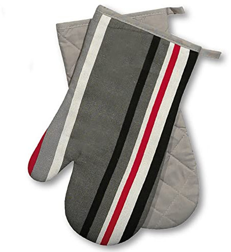 Guantes de horno Kitchen a rayas grises, 1 par, categoría II hasta 250 °C, producto probado y certificado