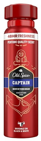 Old Spice Captain Déodorant Spray pour Homme 150ml, Fraîcheur 24/7 pour une utilisation quotidienne, Parfum Longue Durée Qualité Parfum Anti-Odeurs Anti-Odeurs 0% Sel Aluminium