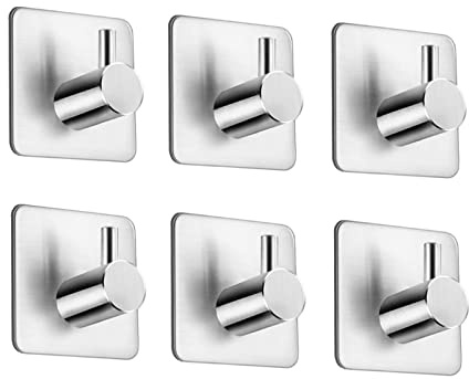 Feligio Wandhaken Selbstklebend 6er Set - Haken Selbstklebend für Bad Büro | Edelstahl Gebürstet Silber, Handtuchhalter ohne Bohren, Adhesive Hooks