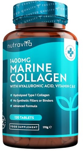 Nutravita Marine Collagen Tablets 1400mg Enhanced with Hyaluronic Acid - Hydrolysed Collagen Supplements for Women and Men - 120 Tablets (2 Month Supply) - with Vitamin C, Vitamin E & Zinc