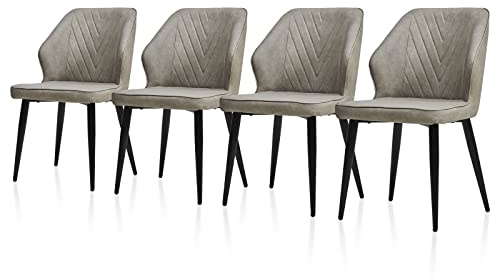 TUKAILAI Esszimmerstuhl hellgrau 4er Set,Kunstleder Casual Modern Küchenstuhl mit armlehne,gepolsterten Sitzen,Rückenlehne,Metallbeine,Küche,Esszimmer,Schlafzimmer,Wohnzimmer,Empfangsbereich,Lounge