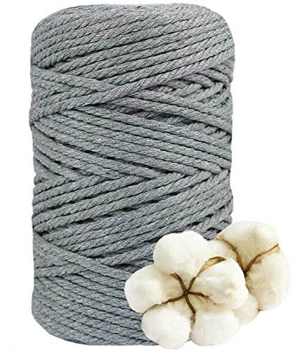 DXRPO Makramee Garn 5mmx100m, Baumwollgarn Makramee, Macrame Cord für DIY Makramee Wandbehang, Makramee Blumenampel, Weihnachten Deko, Geschenke für Gute Freunde, Pflanze Aufhänger Boho Deko,Grau
