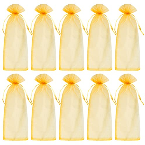 Tayfremn Organza-Weinbeutel mit Kordelzug, Organza-Flaschen, Geschenkbeutel, goldfarben, transparent, für Weinverpackung, Weihnachten, Hochzeit, Party, Geschenke, Dekoration, 14 x 36,8 cm (Gold), 40