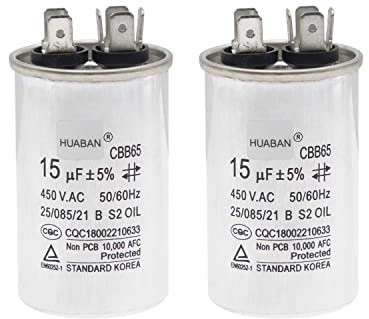 HUABAN 2 Piezas 15 uF Condensador de arranque CBB65 450V 50/60Hz Carcasa de aluminio para aire acondicionado
