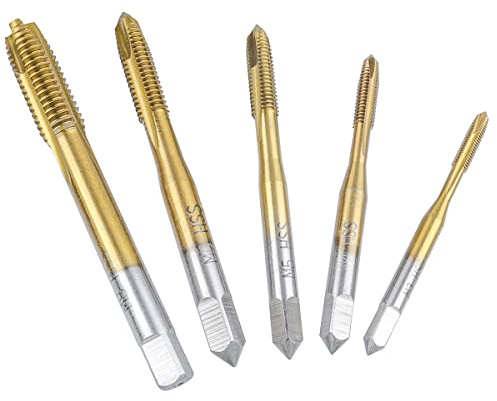 Gasea 5pcs Spiral Point Tap Set, HSS Titanium Coating Threading Tap, Straight Flutes Thread Screw Point Taps, Metric M3 M4 M5 M6 M8