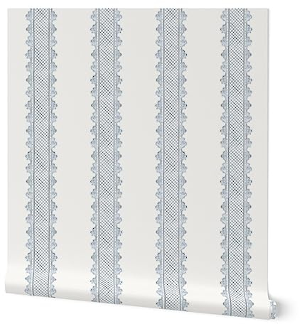 Peel & Stick Wallpaper Swatch - Blue Stripes Decorated Rococo Baroque Granny Chic French Country Cottagecore Italianate Large Scale Custom Removable Wallpaper by Spoonflower