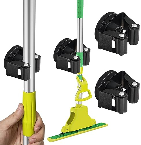 ULIBERMAGNET Magnetic Mop Broom Holder,Heavy Duty Movable Magnetic Broom Holder Rack,Anti-slip Wall Mounted Utility Storage Mop Shovel Gripper Hanger for Garage, Kitchen, Laundry, Garden(2 Pack/Black)