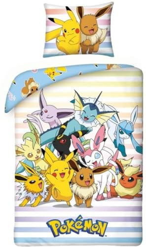 Parure de Lit Pokemon 100% Coton, Housse de Couette 140x200 cm + Taie d'oreiller 65x65 cm
