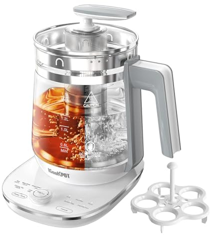 ICOOKPOT Hot Electric Kettle with Tea Infuser and Temperature Control, 1.5L Stainless Steel Tea Maker & 1200W Rapid Boiling, Programmable Control for Coffee and More, White