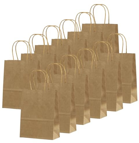 24 Stück Braun Kraft Papiertüte,Geschenktüten Klein mit Henkel 16 x 22 x 8 cm Papiertüten,Geschenkverpackung Papiertragetasche Gastgeschenke Tüten zum Weihnachten,Geburtstag,Hochzeitsfeiern