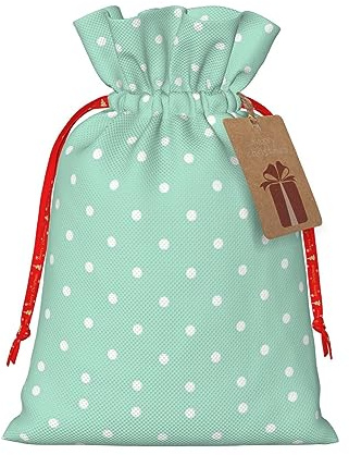 DURAGS Geschenktasche mit Kordelzug, mit grünen Punkten, schicke Stoff-Geschenktüte für Weihnachten – ideal für jeden Anlass