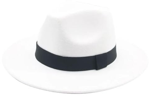 Fedora Trilby Filzhut Hut Damenhut Herren-Fedora-Hüte Breite Krempe Gürtel Bandband Solide Klassisch Formelle Kleidung Hochzeit Fedora-Hüte Für Herren 56–58 cm (Erwachsene) Weiß