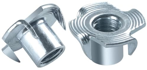 BOUMVID Dadi a T M4 x 8 mm, 50 Pezzi Filettato Dadi a Griffe Dadi con 4 Griffe Legno Inserti, Acciaio Zincato T Dado per il Fissaggio di Parti di Mobili Dado con Griffe da Manicotti