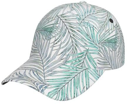 MDATT Palm Tree Leaves Men Women Washed Adjustable Dad Hat for Outdoors,Flat Bill Snapback with High Ponytail Design