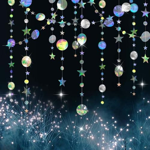 52 Ft Bunt Glitzer Papier Circle Dots Garland,BetterJonny Glitzer Runde Kreis Banner 4 Stücke Hängende Iridescent Runde Garland für Geburtstag Hochzeit Hochzeit Weihnachten Party Deko