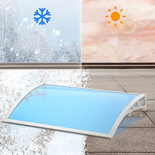 Blaue Balkon-Vordachmarkise für die Vordertür, UV-Schutz/Stoßfestigkeit/geräuschloser Regenschutz, Sonnenschutz-Markise für die Terrasse oder Veranda, Polycarbonat-Abdeckung, weiße Halterung
