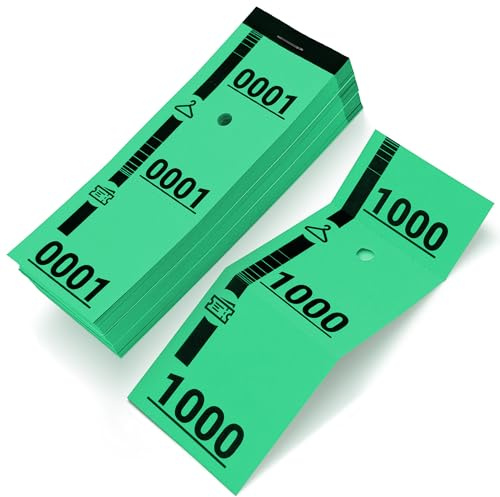 Paperlin 1000 Tickets de guardarropa Verdes – numerados del 1 al 1000 – 3 Partes Perforadas – Alta Resistencia (160g), Fabricado en Italia – Ideal para Eventos, rifas, guardarropa – 5x14 cm