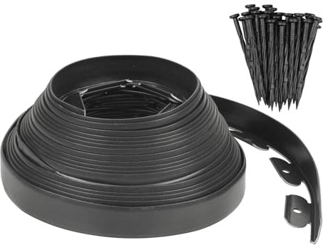 M METERXITY Borde de Jardín - 46 Pies de Borde de Jardinería de Plástico con 42 Picos Aplicable a Parterres/Césped/Patio (46FT x 1.57IN, Negro)